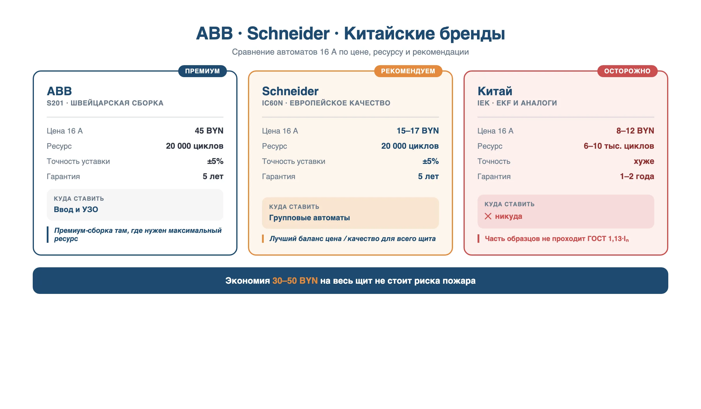 Сравнение автоматов ABB S201, Schneider iC60N и китайских IEK/EKF по цене и качеству